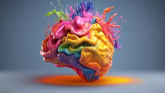 头脑风暴大脑创意背景图片_多彩的大脑 3D 渲染说明创造力的力量