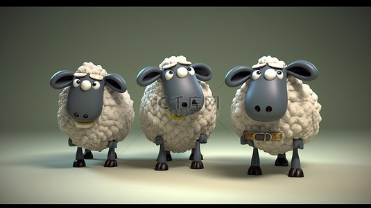 卡通哺乳动物背景图片_3d 渲染中的搞笑绵羊