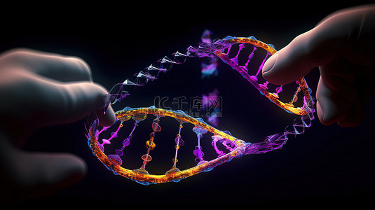 DNA 分子和手持镊子的 3D 渲染