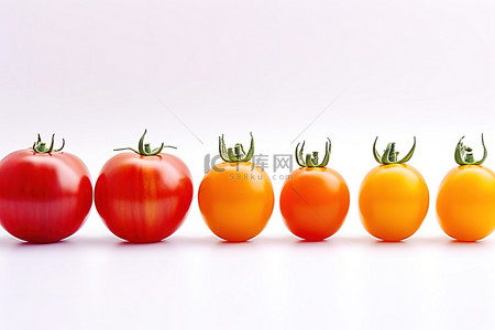 西红柿可爱背景图片_橘红色黄色和橙色西红柿连续