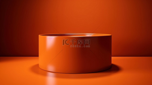 橙色配色方案 3d 渲染中的圆柱形基座或讲台的插图