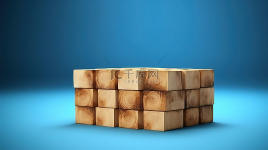科技感金融背景背景图片_蓝色背景上的生态友好木砖 3D 渲染