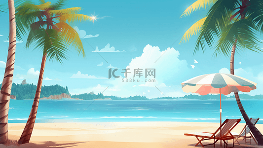 夏日海滩度假背景图片_夏日海滩遮阳伞插画背景