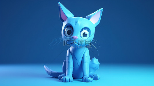 蓝色背景，带有 3D 猫科动物角色