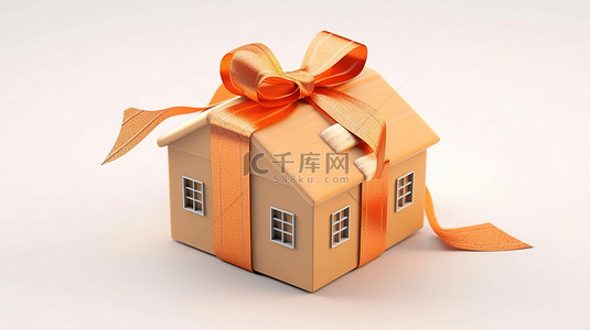 打开礼盒背景图片_带有房屋 3D 渲染的房地产主题礼盒