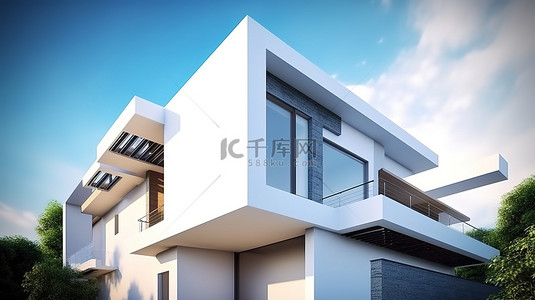 现代住宅的外观设计，建筑 3D 渲染建筑