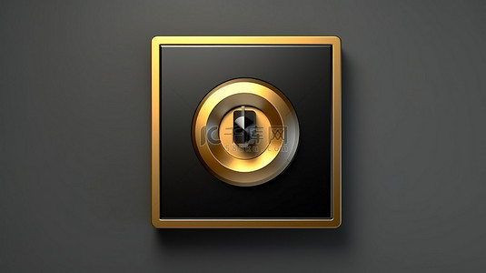 按钮圆形背景图片_带有金色墙壁设计 3d 渲染的圆形时钟图标