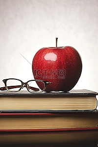 文具学习用品促背景图片_书本上的红苹果