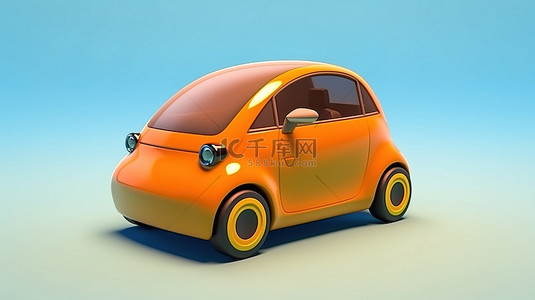 可爱的汽车背景图片_橙色电动掀背车的可爱 3D 插图