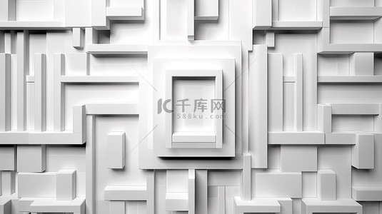具有无缝白色矩形条形拉链图案的现代 3D 渲染墙设计
