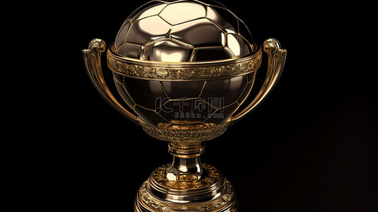 带有嵌入式剪切路径的独立金色足球或足球奖杯的 3D 渲染