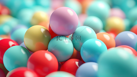 薄荷蓝色背景上充满活力的球体，近距离抽象 3D 插图