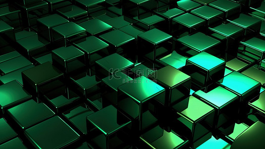 动态几何风格商务豪华绿色和黑色方形图案抽象背景 3D 插图
