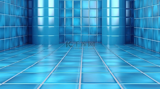 蓝色瓷砖背景和厨房浴室或卫生间地板和墙壁纹理的 3D 渲染