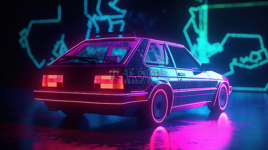 1980背景图片_具有 80 年代风格的未来车辆在充满活力的 3D 虚拟世界中巡航