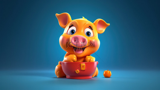 猪可爱动物背景图片_顽皮的猪的 3d 插图