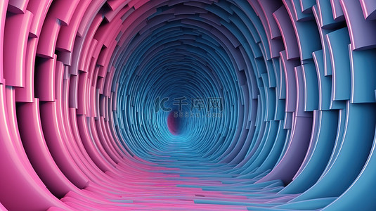 洞穴 3D 插图中的粉色和蓝色图案门户