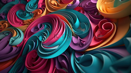 紫色水彩纹理背景背景图片_抽象程式化 3D 渲染中的循环纸螺旋