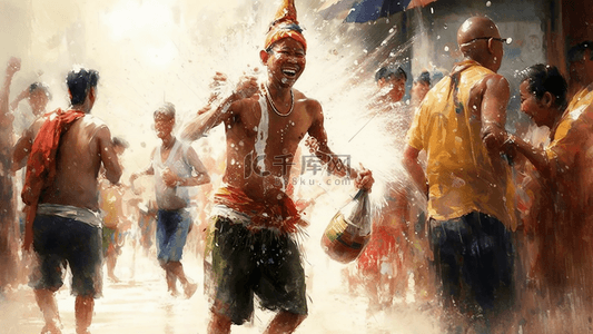 泰国泼水节背景图片_泼水节东南亚庆典场景