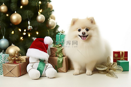 圣诞袜背景图片_博美犬背景节日圣诞袜