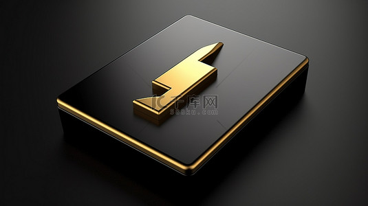 一键提速背景图片_金色左箭头图标 ui ux 界面元素的黑色方形键按钮的 3D 渲染