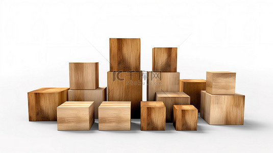 手绘实木床背景图片_实木盒子呈现在白色背景上的 3D 渲染
