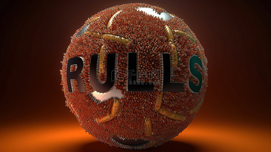 足球纹理 3D 渲染形成“规则”一词