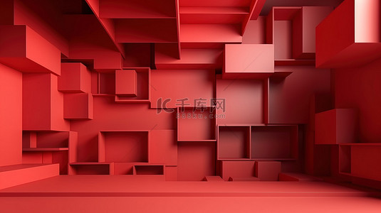 红色的墙背景图片_红色空间墙背景的艺术极简主义 3d 渲染