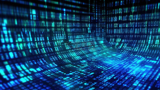 蓝色科科技背景背景图片_蓝色矩阵编码或黑客主题数字背景中的抽象数据概念与 3D 渲染