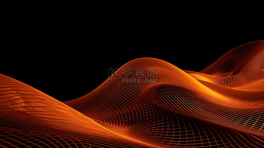 类似于波浪和条纹的橙色几何线条的未来主义抽象设计 3d 渲染