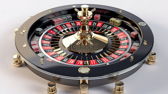轮盘赌赌场游戏概念在白色背景上的 3d 渲染