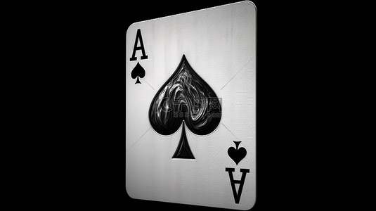 现代黑白黑桃王牌扑克牌设计标准尺寸，适用于扑克和赌场游戏 3D 渲染插图