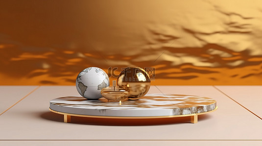 展览基地金色水面上展示的大理石产品以令人惊叹的 3D 插图呈现