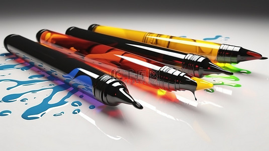 手写主题背景图片_回到学校主题的高质量墨水笔的 3d 渲染