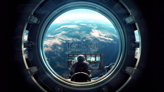 宇航员通过宇宙飞船窗户一睹地球的元素和 3D 渲染归功于 NASA
