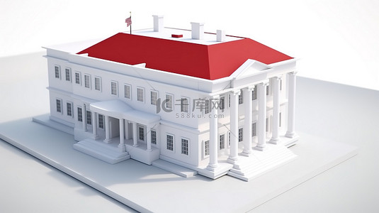 3d 渲染中的红色屋顶白宫模型
