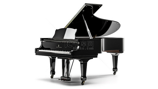 乐器黑色背景图片_白色背景隔离黑色音乐会钢琴的 3d 插图