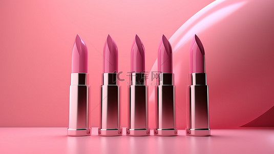 产品展示粉红色背景 3d 渲染的口红