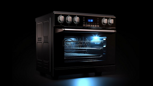 logo黑色背景图片_深色背景下光滑黑色电烤箱的 3D 渲染