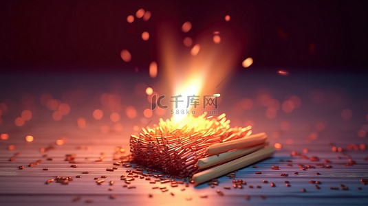 倒立的火柴人背景图片_一根火柴棒在其他火柴中点燃的边缘的 3D 渲染