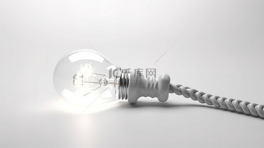 鼠绘开关背景图片_带有白色背景照明的电线开关的灯泡的 3D 渲染