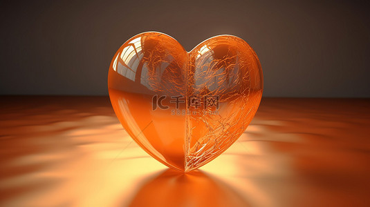 橙色爱情背景图片_使用 3D 渲染技术的橙色心形插图
