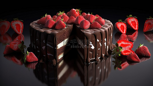 3D 渲染中的草莓巧克力蛋糕片