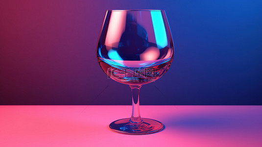 粉红色调背景图片_粉红色背景突出了 3D 渲染中的双色调蓝色酒杯