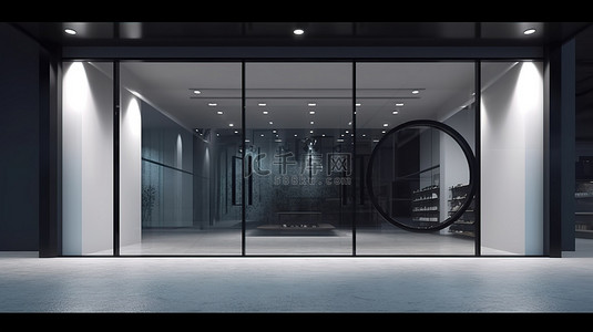 店面租赁背景图片_时尚现代的店面黑色铝和玻璃设计 3D 渲染