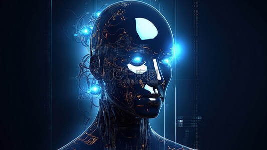 神秘人脸背景图片_3D 渲染中采用全息技术的神秘未来机器人