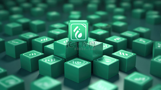 绿色徽章背景图片_带有标志性 whatsapp 标志的方形徽章，在充满活力的绿色背景下以 3D 渲染呈现