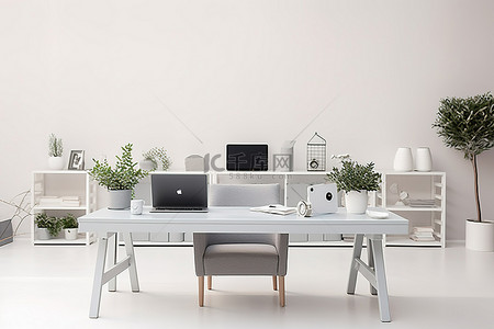 客厅空间，配有用餐空间餐桌和电脑
