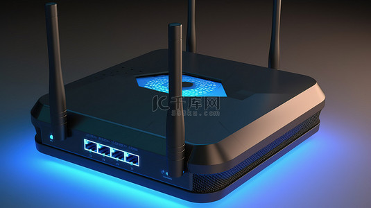 路由器组网背景图片_带有蓝色 wi fi 图标的 3d 渲染路由器