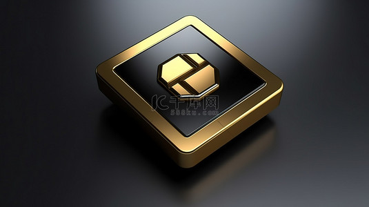 黑色按背景图片_3d 渲染黑色方形键按钮，带有金色目标图标界面 ui ux 元素
